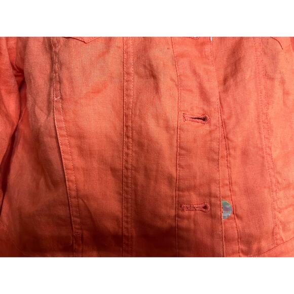 Chico's 100% linen short jacket openwork back M‎ MOP buttons Perfect - Picture 3 of 4